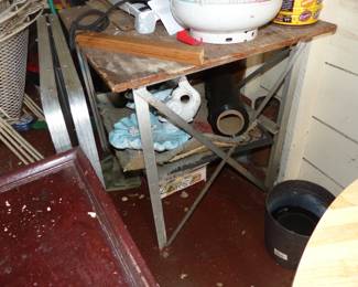 Lots of garage items, outdoor iron table with chair