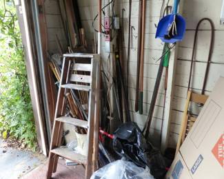 Lots of garage items, outdoor iron table with chair