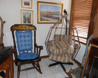 Vintage modern swivel birdcage hanging chair, traditional rocking chair