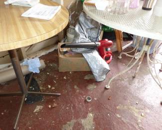 Lots of garage items, outdoor iron table with chair