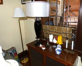 Brass swing arm floor lamp, table lamp
