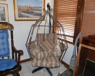Vintage modern swivel birdcage hanging chair