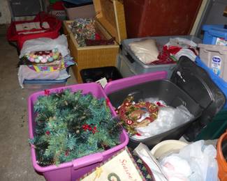 Basement with lots of assorted things including holiday decorations!!