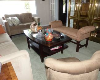 2 tier glass top coffee table, bric-a-brac