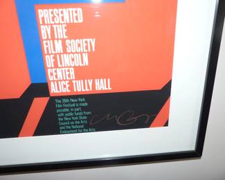 Original vintage framed signed poster of the 26th New York Film Festival signed by the graphic designer Milton Glaser