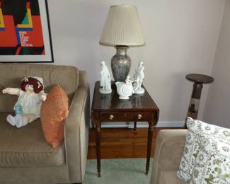 Side table with bric-a-brac & Lamp (pair)