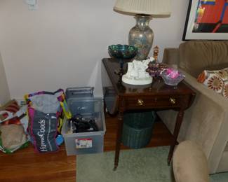 Side table with bric-a-brac & Lamp (pair)