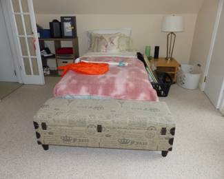 Storage trunk, bed, side table, storage shelves