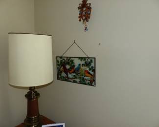 Lamp, hanging glass art, small cuckoo clock
