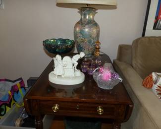 Side table with bric-a-brac & Lamp (pair)