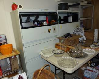 Pair of tall lateral file cabinets, bric-a-brac