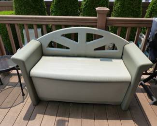 Rubbermaid outdoor storage bench, small side table