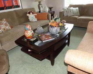 2 tier glass top coffee table, bric-a-brac