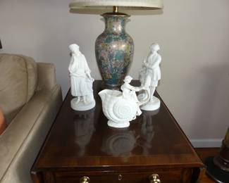 Side table with bric-a-brac & Lamp (pair)