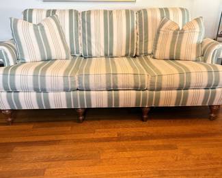 Lexington Furniture "Nautica" soft green striped sofa w/turned legs