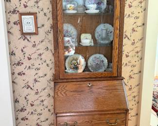 solid oack small drop front secretary desk/curio