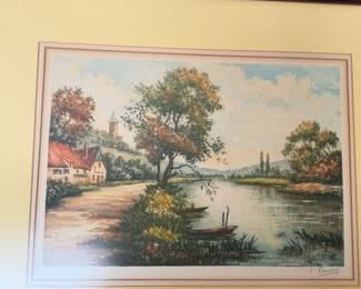 vintage pair of lithographs with double matts in great frames