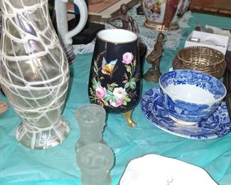 Lopez art glass .French paste porcelain. English blue and white..spid