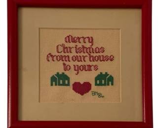 174 - Framed Needlepoint Christmas Sampler 8 x 8