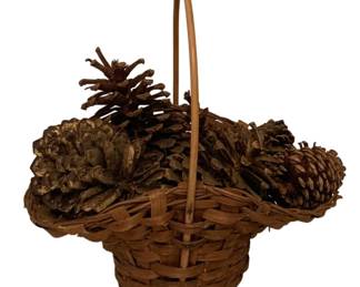 192 - Woven Basket w/ Pinecones 16"x15"x11"