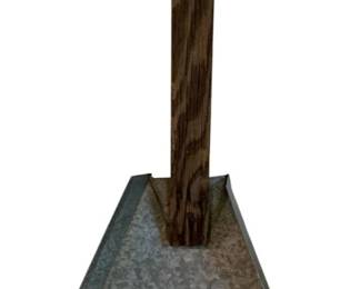 308 - Galvanized Metal Shovel w/ Wooden Handle (Description): Galvanized metal shovel featuring a tapered pyramidal scoop with a tall wooden handle. The shovel has a rustic, utilitarian appearance with the characteristic speckled finish of galvanized steel. Measures 31 inches by 15 inches.