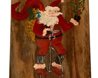 187 - Painted Wood Holiday Wall Art 26"x13.5" (Description): Painted wood wall art featuring a charming folk art style design.