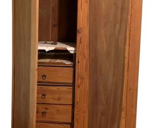 153 - Antique Wardrobe 77"x48"x18.5" (Description): Antique wardrobe featuring interior storage with multiple drawers and open compartments. Measures 77" x 48" x 18.5".