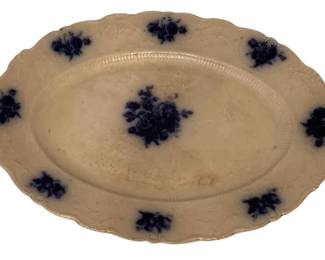 214 - La Belle Flow Blue Oval Platter 17.5"x12" (Description): Antique piece is a La Belle China Flow Blue Porcelain Oval Platter