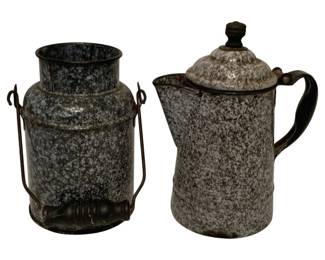 209 - Gray Graniteware Milk Can & Coffee Pot 8"