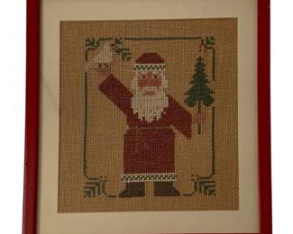 188 - Framed Santa Needlepoint 17.5"x14.5"