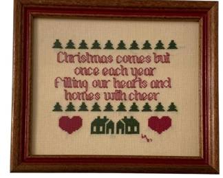 173 - Framed Christmas Needlepoint 7.5"x8.5"