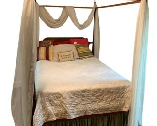 155 - Vintage Poster Bed 84"x81"x59" (Description): Vintage poster bed featuring four tall posts with decorative finials and a canopy frame. This classic bed frame measures 84 inches in height, 81 inches in width, and 59 inches in depth.