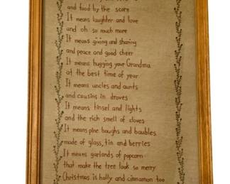 189 - Framed Holiday Needlepoint Poem 25"x15"