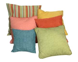458 - 6 Colorful Throw Pillows (Description): The pillows vary in size and would complement casual or coastal-inspired decor.