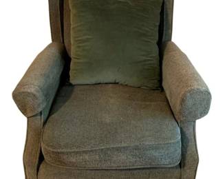 149 - Vintage Chair 42"x30"x32" (Description): Vintage upholstered chair with classic wingback design and skirted base. Measures 42 inches high by 30 inches wide by 32 inches deep.