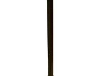 426 - Vintage Ashtray Stand w/Green Glass Ashtray (Description): Vintage standing ashtray featuring a decorative green pressed glass ashtray bowl set into a black metal pedestal stand. The stand has a classic mid-century design with a round weighted base, slender column, and circular tray holder. The green glass ashtray displays a scalloped edge pattern. Measures 25 inches tall by 10 inches in diameter.