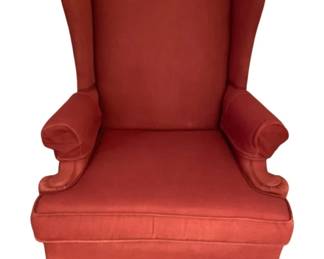 111 - Vintage Wingback Chair 43"x33"x30" (Description): Vintage wingback chair featuring classic Queen Anne style legs. The chair measures 43 inches tall by 33 inches wide by 30 inches deep.