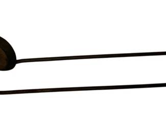 193 - 2 Wrought Iron Fireplace Tools 28.5" (Description): Two-piece wrought iron fireplace tool set consisting of a shovel and poker. Each piece features a twisted shaft detail and ring handle. Measures 28.5 inches long.