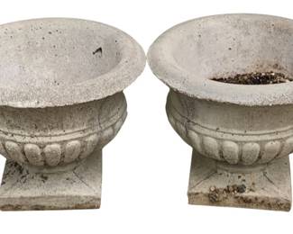 266 - Pair of Concrete Planters 11"x15" (Description): The concrete shows natural weathering and patina consistent with outdoor use. Measures 11 inches by 15 inches.