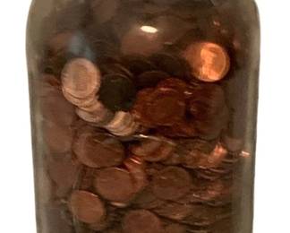 448 - Jar of Pennies 9.5" Tall