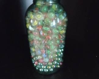 Large Glass Jar filled with Antique Marbles