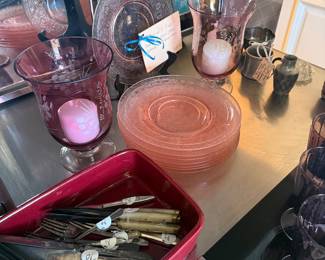 Pink Glass Plate Set
