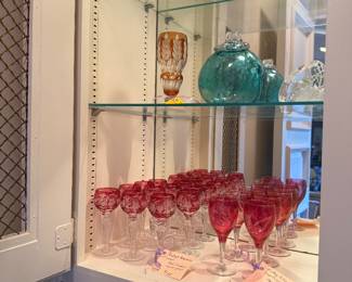 Bohemian and Cranberry Crystal Glass Set