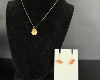 14K Gold Coral Bead Earrings 120 14KT GoldFilled Pendant Necklace