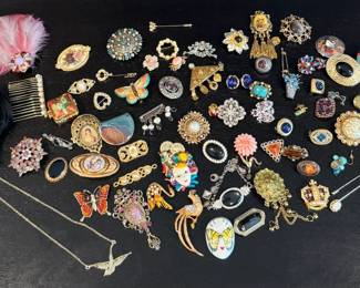 Vintage Brooch Mystery Lot with Necklace Hair Accessories