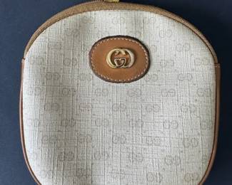 Gucci GG Monogram Canvas Leather Coin Purse Made in Italy Vintage Zip Pouch