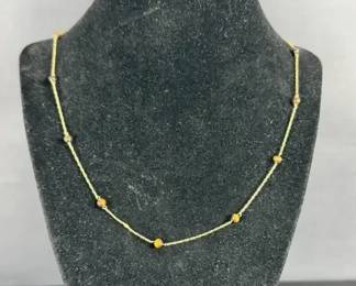 a3.98g 14K Gold Beaded Necklace with Tigers Eye