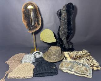 Michael Kors, Calvin Klein, Lucky Brand, Steve Madden Winter Hats Scarves Faux Fur 10 Pc Set