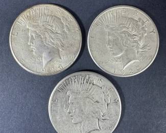 1923 Peace Silver Dollar Collection 3 Coins, 80.16g Total Weight