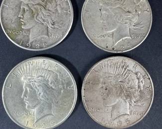 Peace Silver Dollar Collection 1922, 1924, 1925 1935 Silver Coins, 106.86g